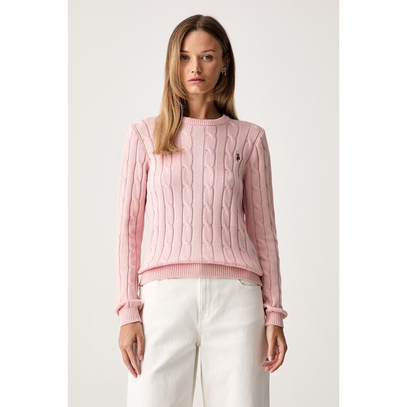 U.S. Polo Assn. svetr dámský bavlněný CREW NECK CABLE
