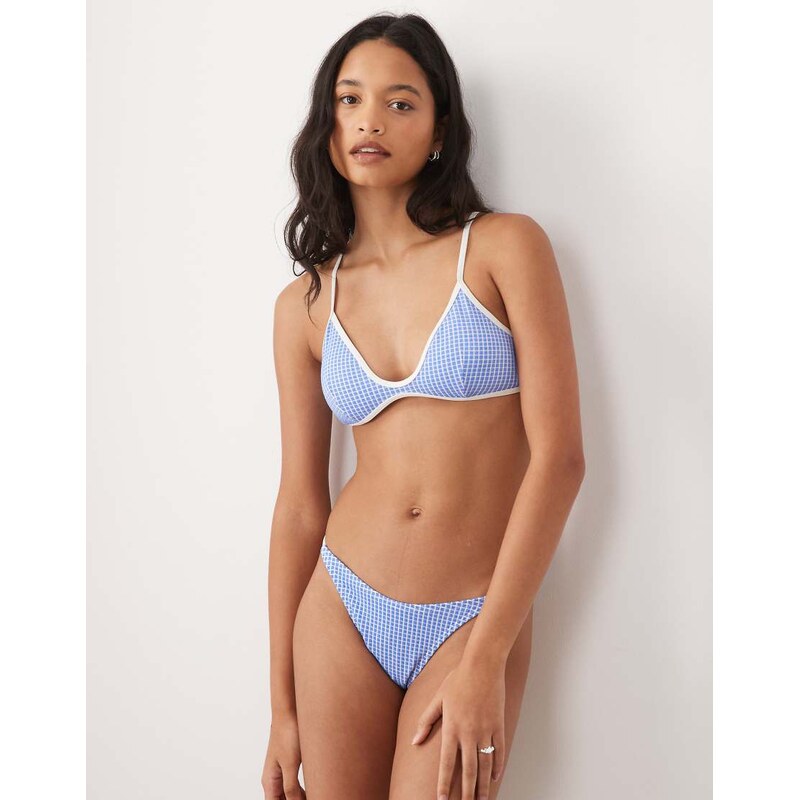 Ripcurl Rip Curl contrast trim gingham high leg bikini bottom in