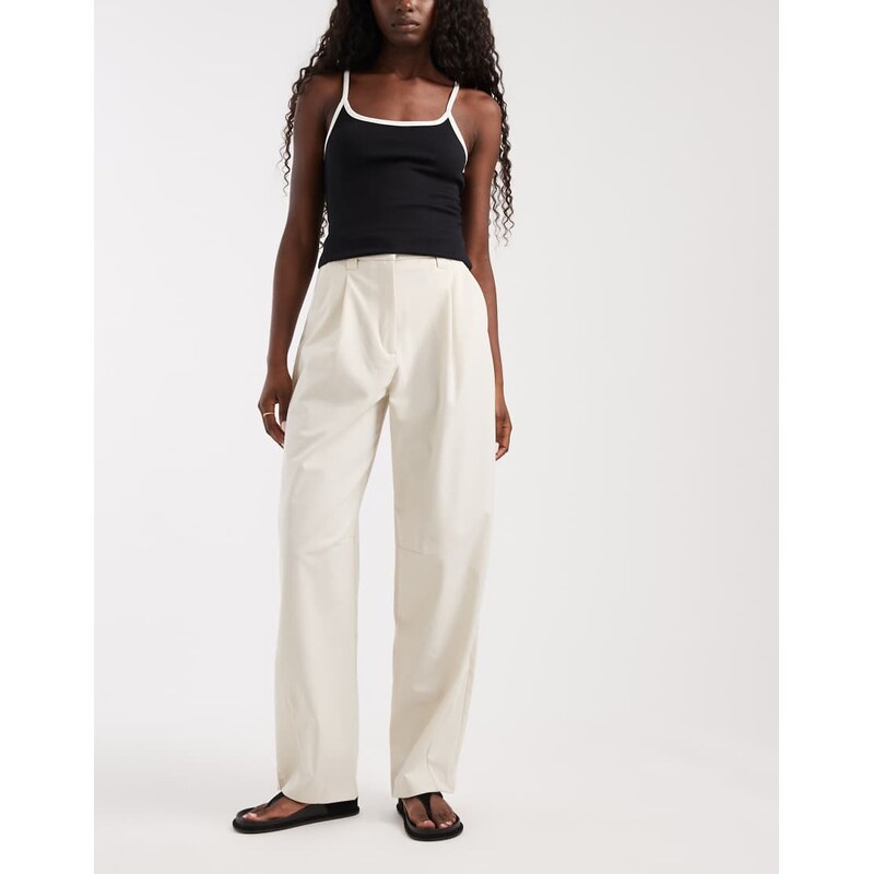 ASOS DESIGN tailored arch barrel trousers in off white-Brown