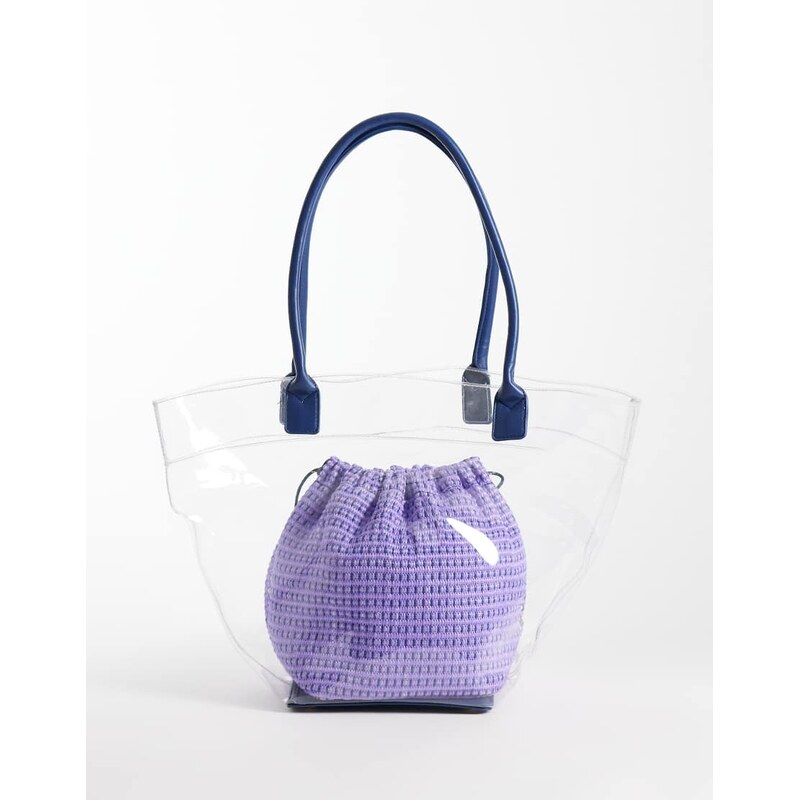 ASOS DESIGN transparent tote bag with lilac inner pouch-Purple