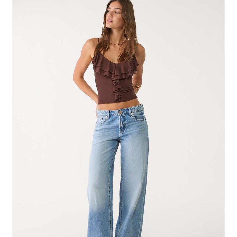 Stradivarius Petite d91 low wide-leg jeans in medium light blue