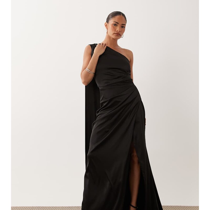 TFNC Petite TFNC Bridesmaid Petite satin one shoulder drape back
