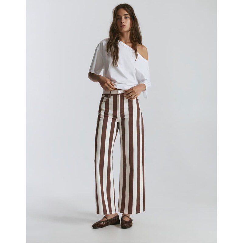 Pull&Bear Striped straight-leg trousers in brown