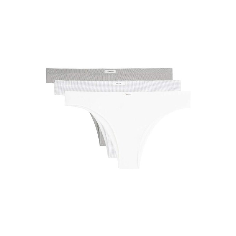 OYSHO 3 cotton blend brazilian briefs in pale grey