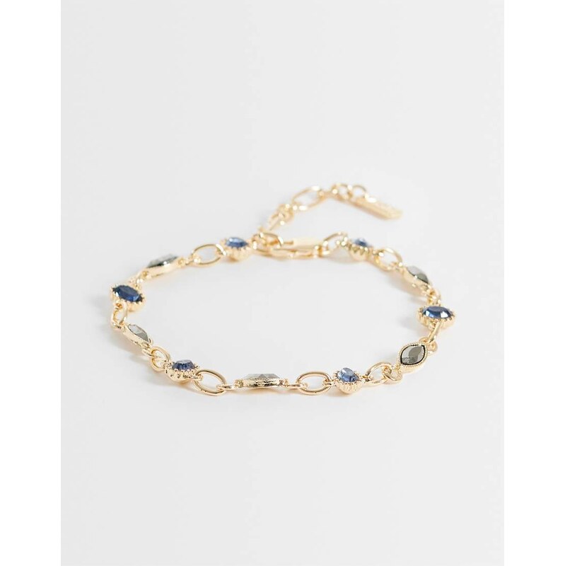 ASOS DESIGN stationed blue and charcoal crystal bracelet in gold