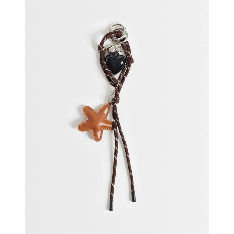 Vero Moda star and heart bag charm in brown