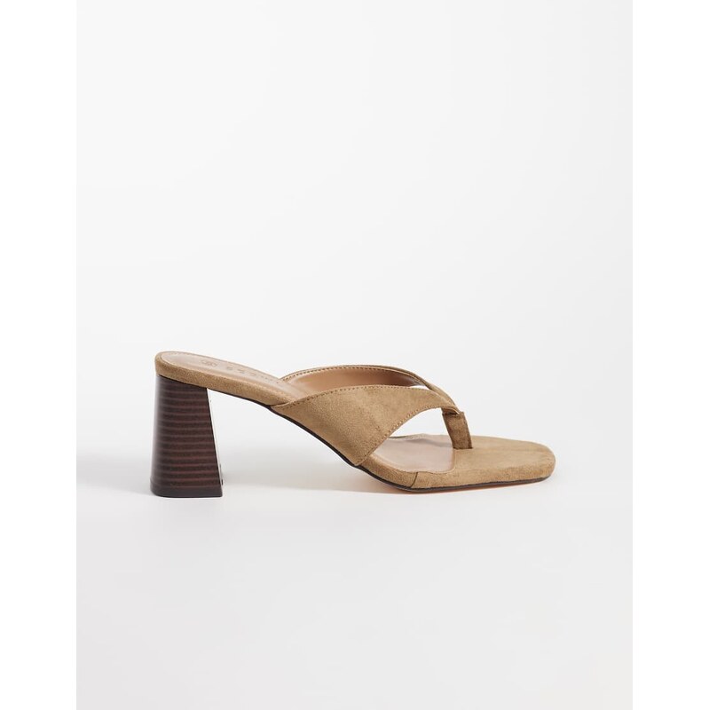 SEQWL Bora heeled thong sandal in suedette taupe-Neutral