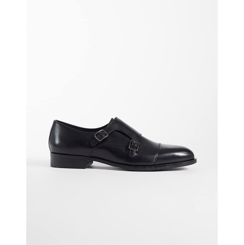 ASOS DESIGN monk shoes with buckled straps in black leather