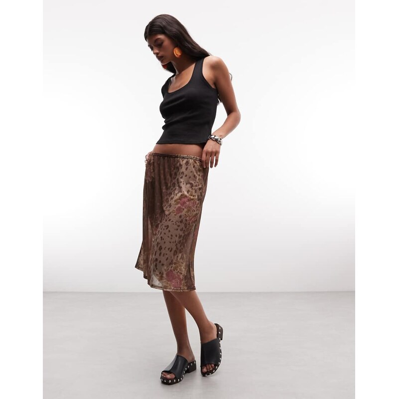 Reclaimed vintage awkard length slip skirt in floral animal