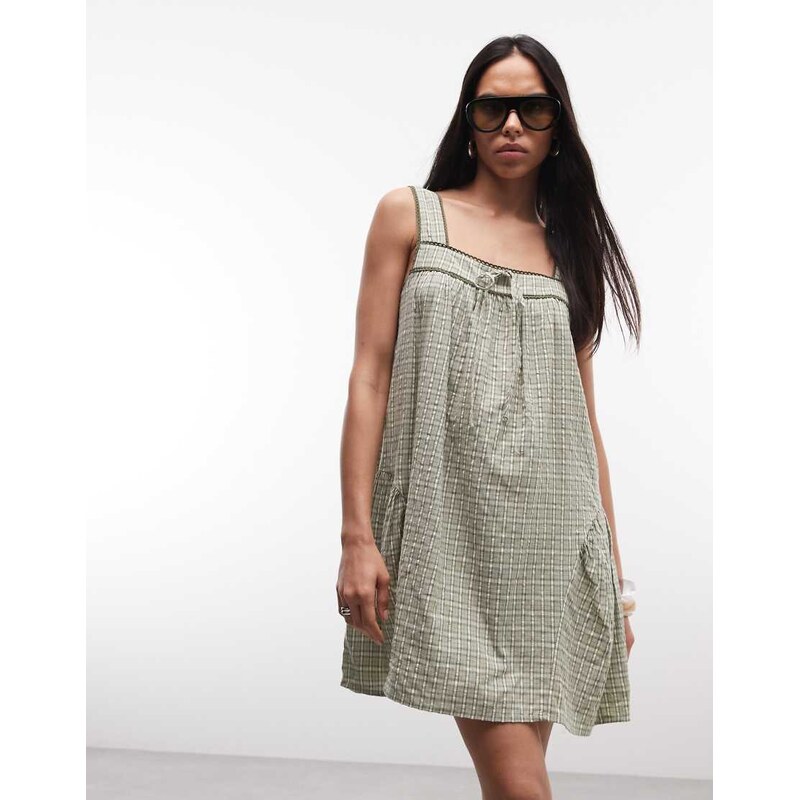 Reclaimed Vintage mini dress with lace trim and hip seam detail