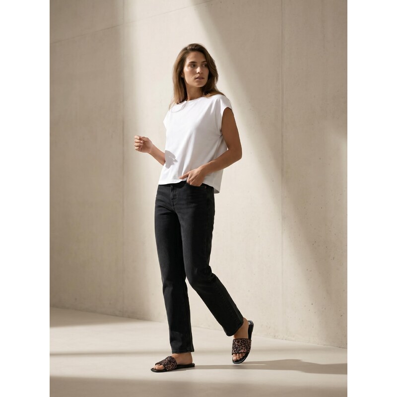 Sinsay - Comfort Straight Džíny S Efektem Vyprání - černá