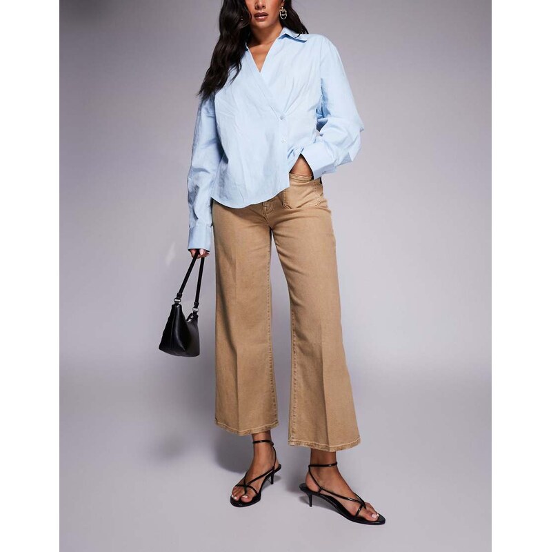 Good American canvas palazzo cropped pants in khaki beige-Green