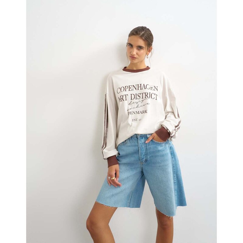 Topshop longline barrel short in bleach-Blue