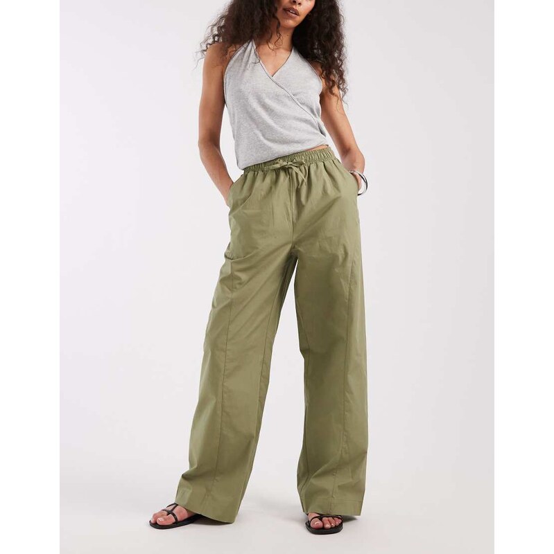 Threadbare wide leg poplin trousers in khaki-Green
