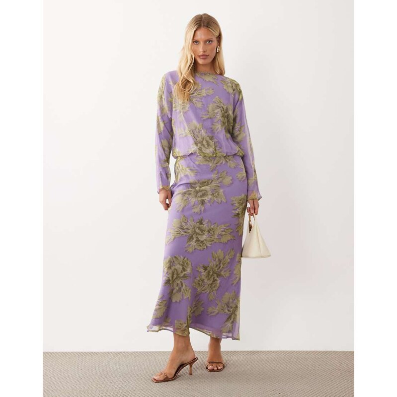 ASOS DESIGN slash neck long sleeve maxi dress in green and