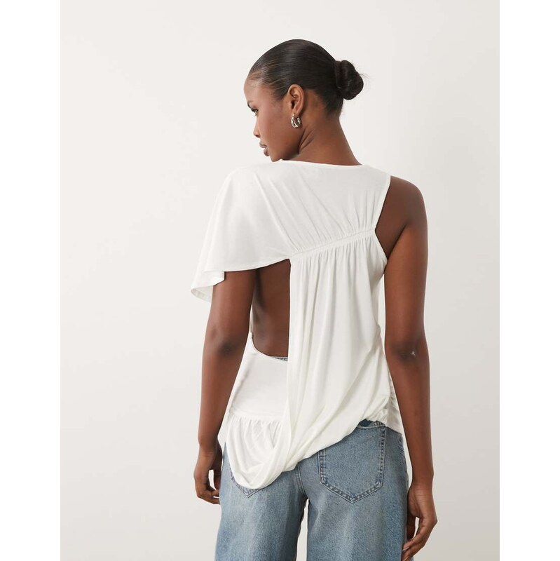 ASOS DESIGN one sleeve top with asymmetric drape detail in white