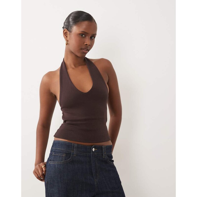 Gina Tricot double lined halterneck top in chocolate brown