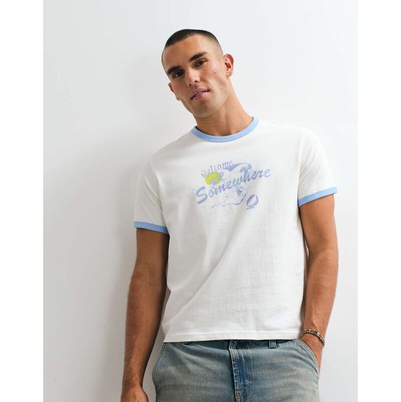 Weekday ringer t-shirt with graphic print in off-white