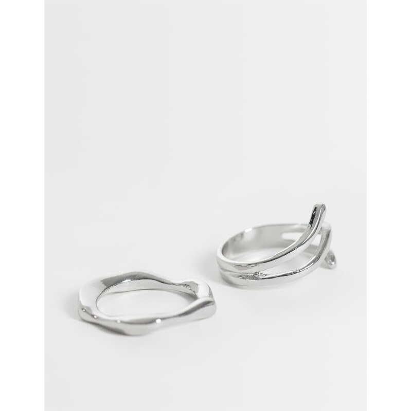 ASOS DESIGN 2 pack wraparound twisted ring in silver