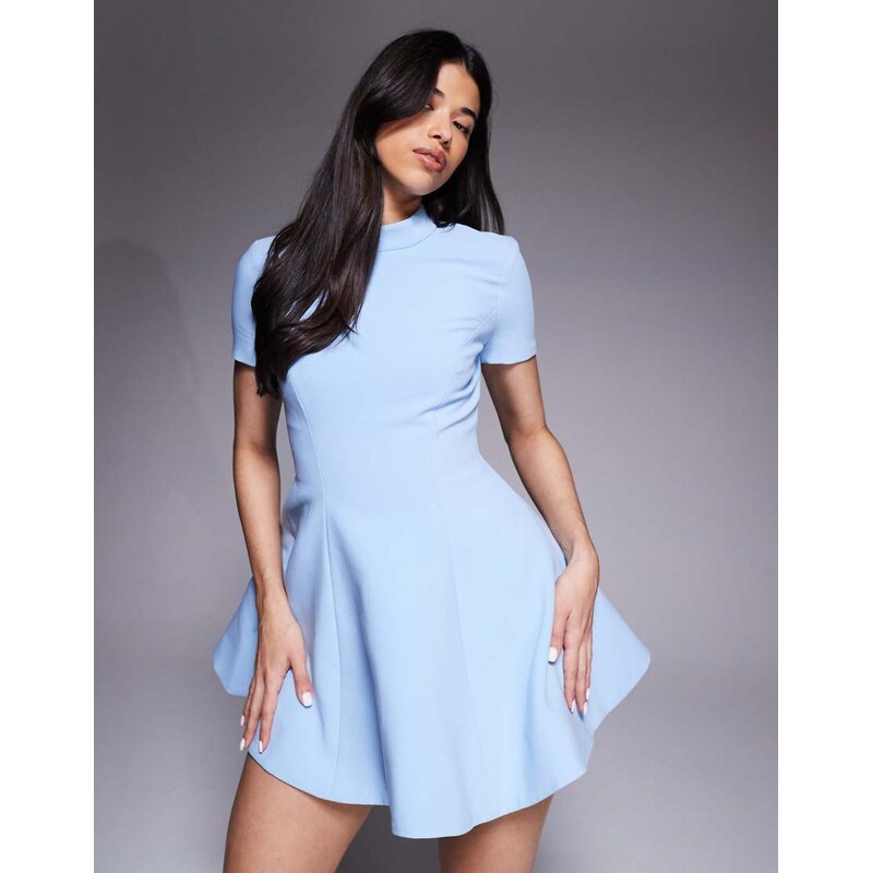 Bardot Zephyra short sleeve high neck fit and flare full skirt