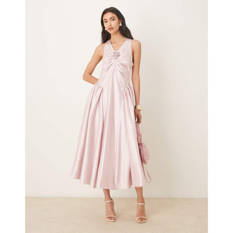 Sister Jane Muse sleeveless corsage detail hip pleat taffeta