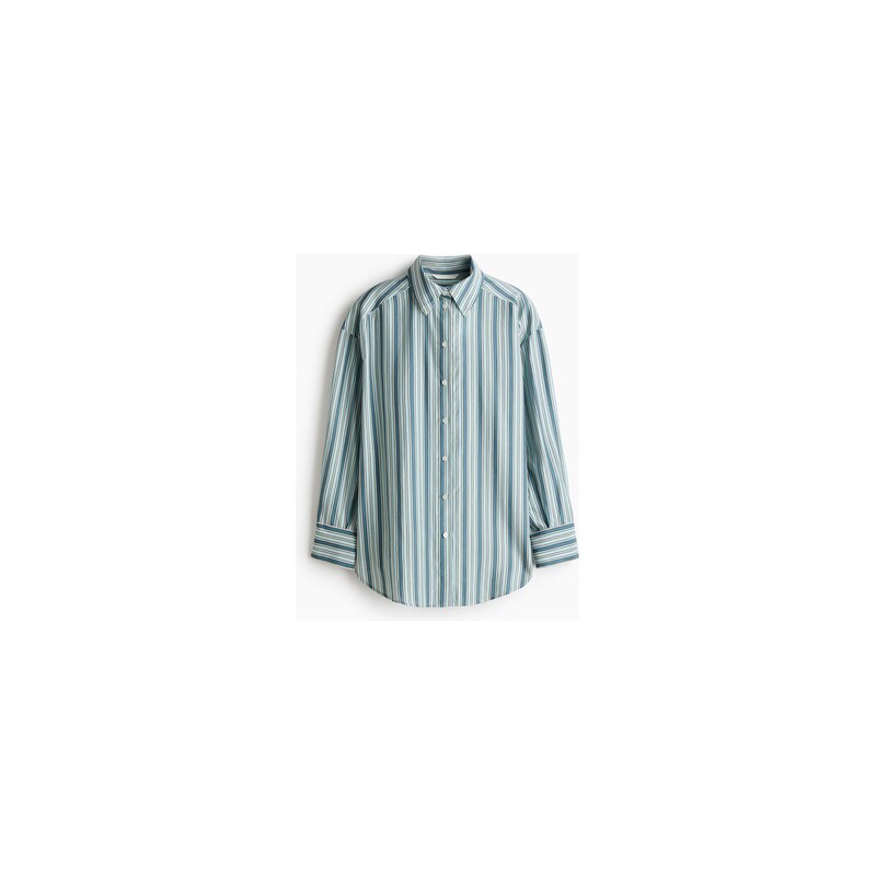 H&M - Oversized košile - Tlumená Středně Modrá/Proužky