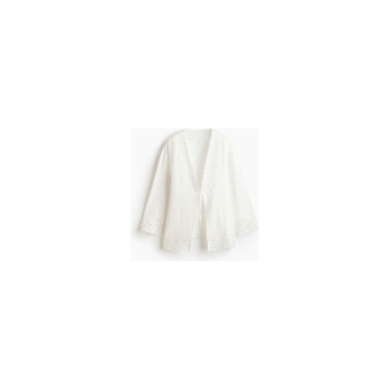H&M - Plážový kaftan z bavlněného mušelínu - Bílá