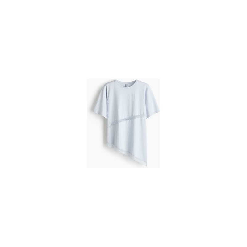 H&M - Tričko lemované krajkou - Bleděmodrá