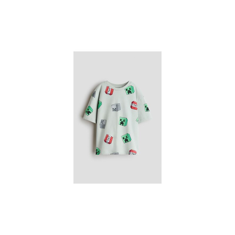 H&M - Oversized tričkos potiskem - Kouřově Zelená/Minecraft