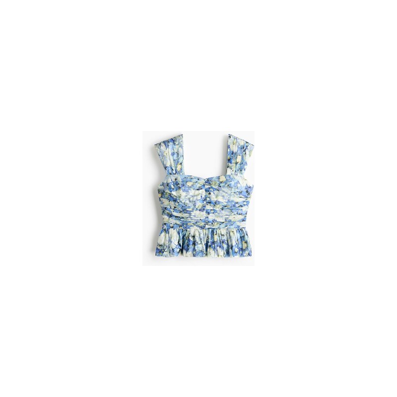 H&M - Řasený top peplum - Modrá/Květy