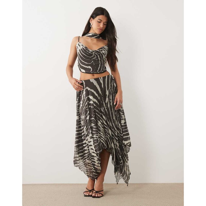ASOS DESIGN asymmetrical hem maxi skirt co-ord in zebra-Multi