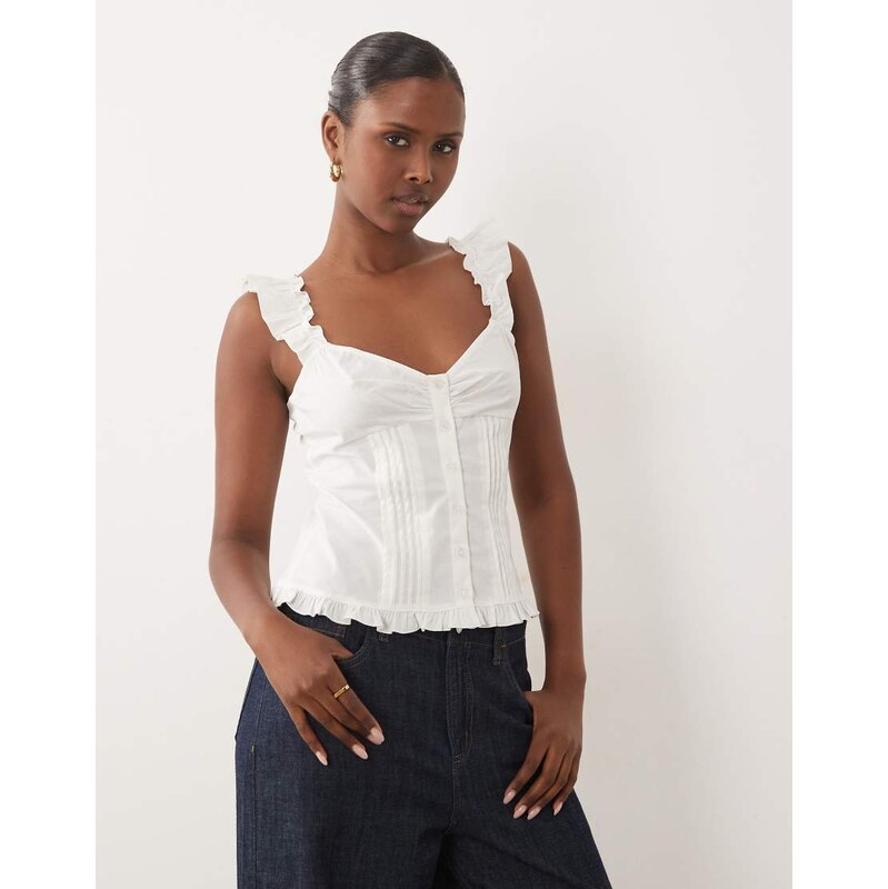 Gina Tricot cotton rich corset sleeveless blouse in white