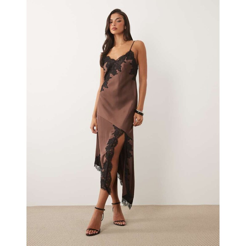 Nobodys Child Zaria satin lace trim split front cami midi dress