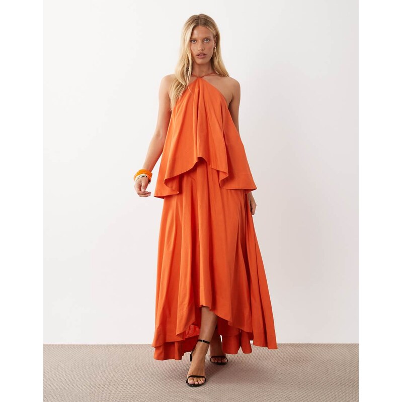 ASOS DESIGN halter volume double layer open back maxi dress in