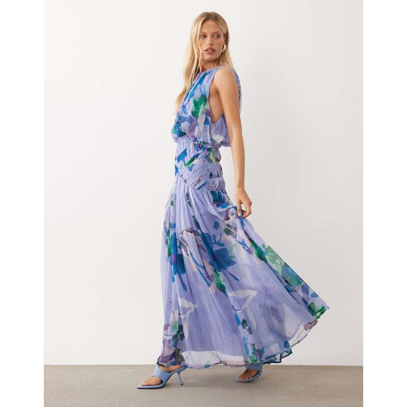 ASOS DESIGN draped gauged ruched waist detail maxi dress in
