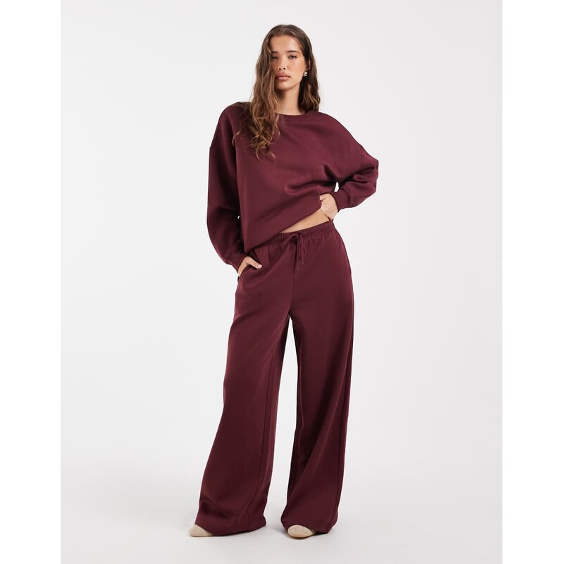 Pieces wide leg jogger co-ord in burgundy-Red