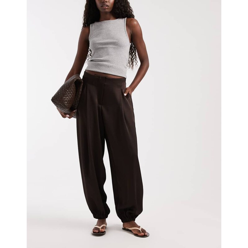 Vero Moda high waist pleated balloon trouser in chocolate brown