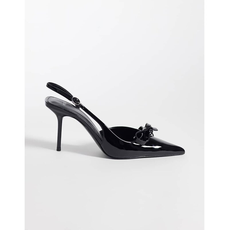 Mango bow detail heeled slingback court shoe in black