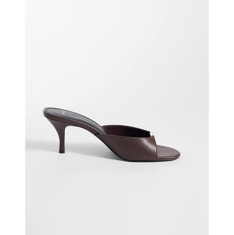 Mango heeled mule with gold trim in burgundy-Red