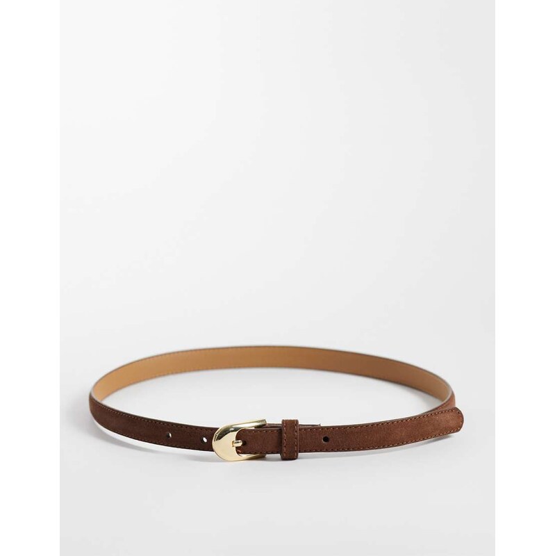 Mango faux suede slim belt in brown