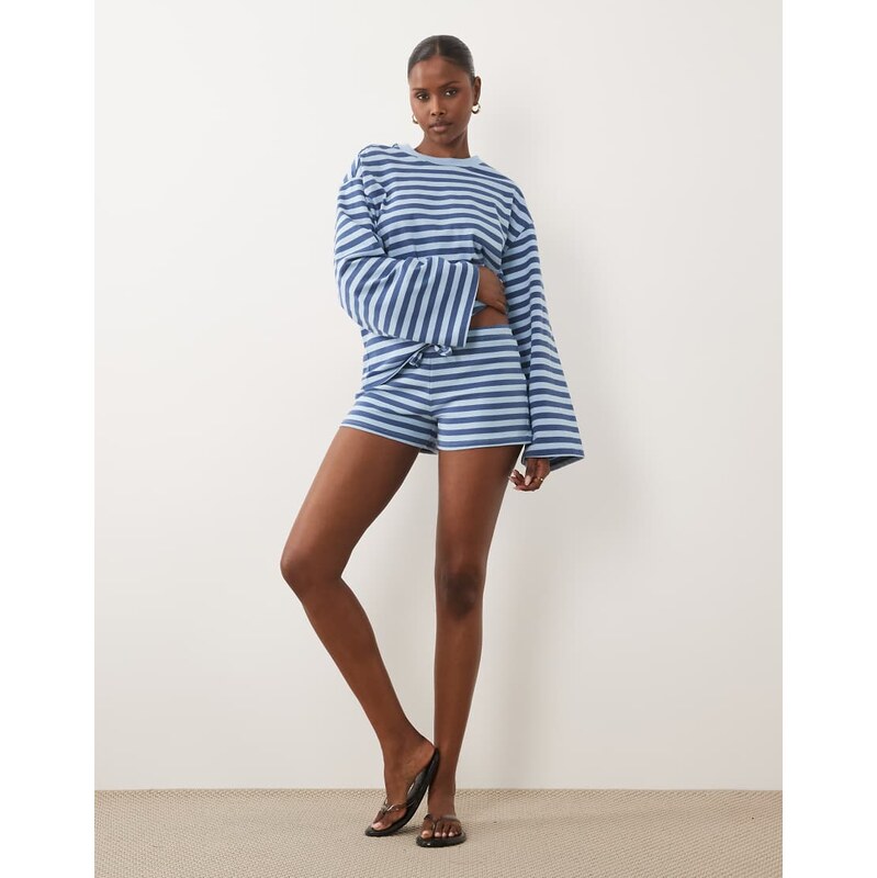 Gina Tricot co-ord drawstring mini shorts in blue stripe