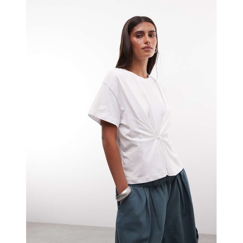 COLLUSION fitted button tee in white