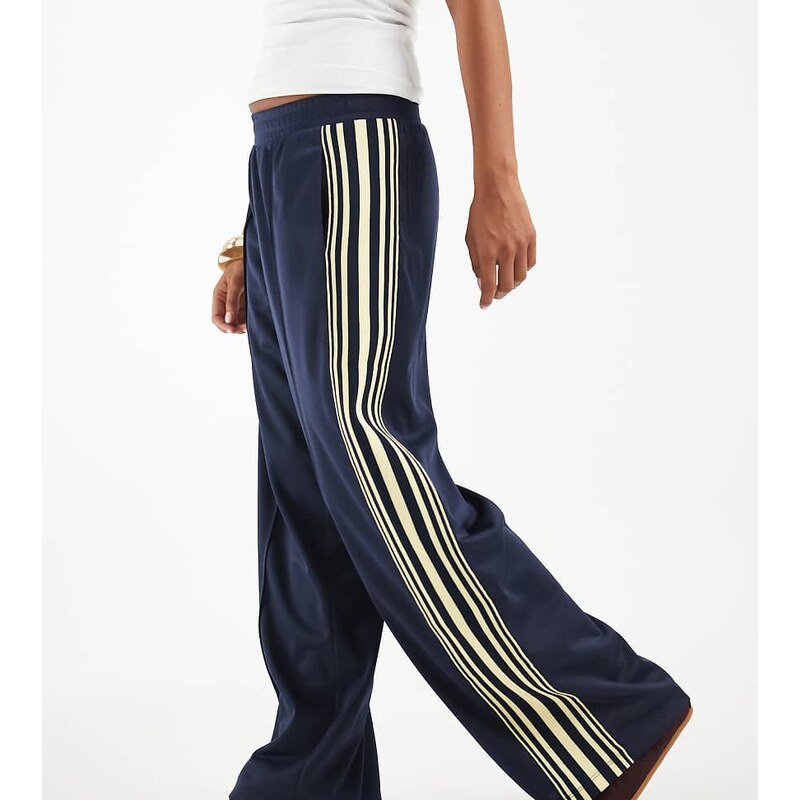 ONLY Petite wide leg satin trousers with side stripe in navy