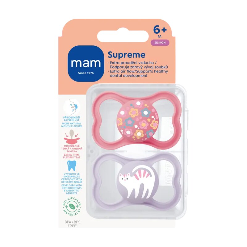 MAM Dudlík Supreme 6+ měs. růžový/fialový 2 ks