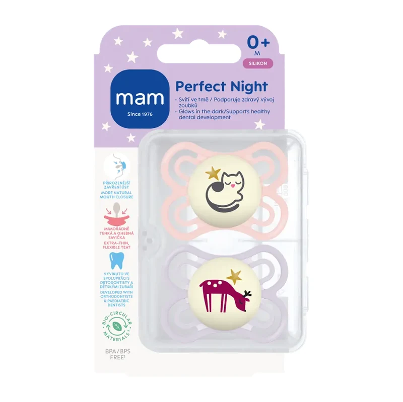 MAM Dudlík Perfect Night 0+ měs. růžový/fialový 2 ks