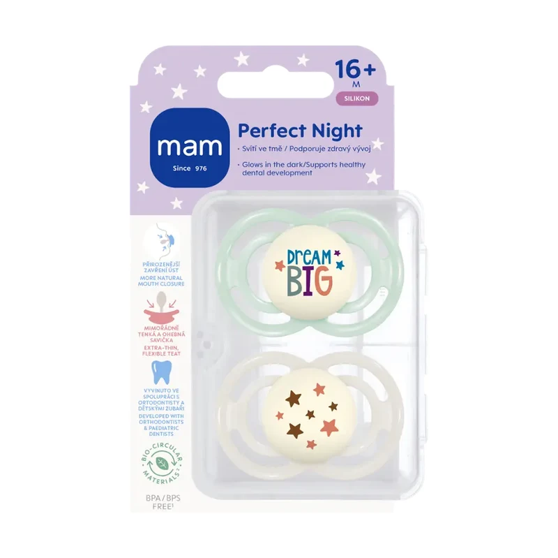 MAM Dudlík Perfect Night 16+ měs. mátový/šedý 2 ks