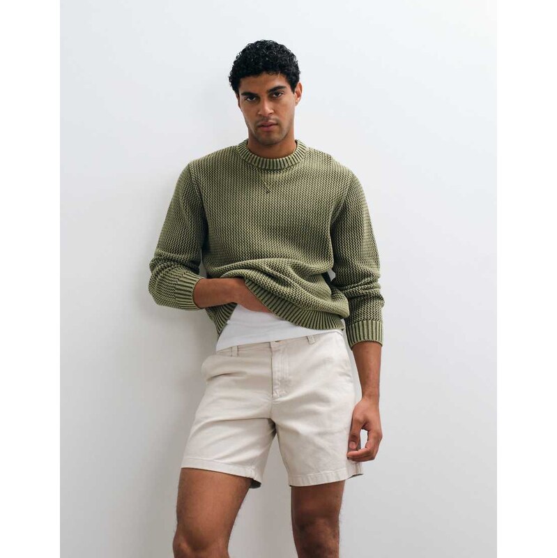 ASOS DESIGN slim fit chino shorts in mid length in stone-Neutral