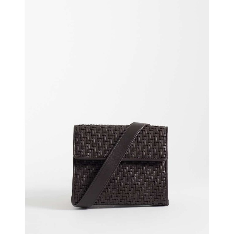 Mango faux leather braided textured cross body bag in brown
