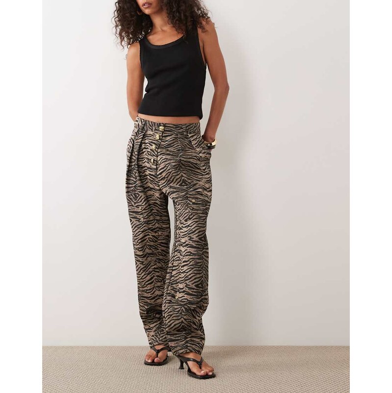 Ghospell Razan cotton high rise barrel jean co-ord in brown