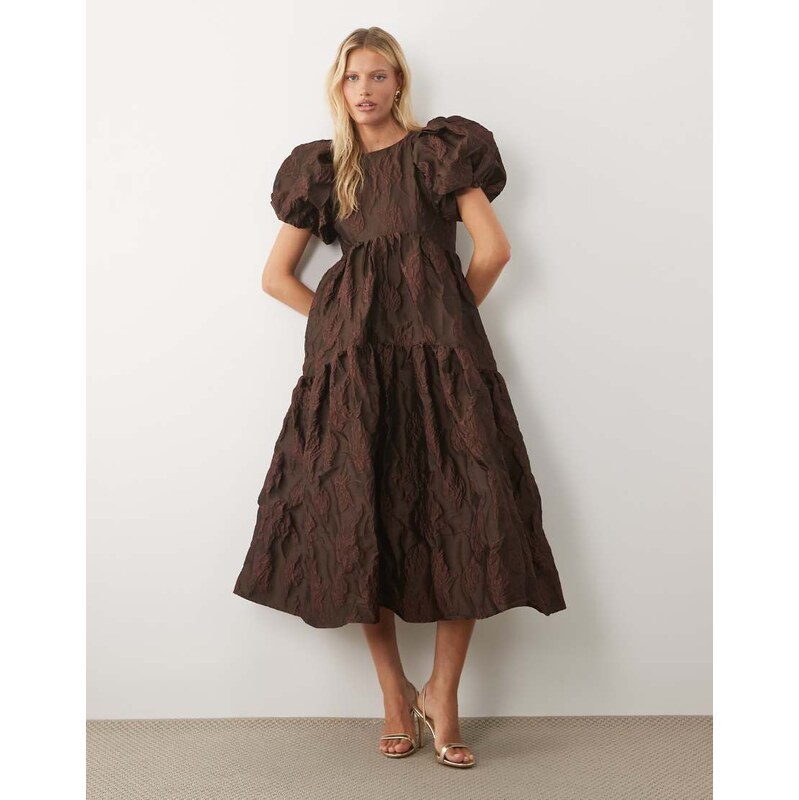 Sister Jane Harmonia exclusive jacquard puff sleeve midi dress